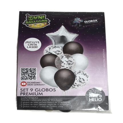 COTILLON GLOBOS OVNI PLATEADO X 9 U