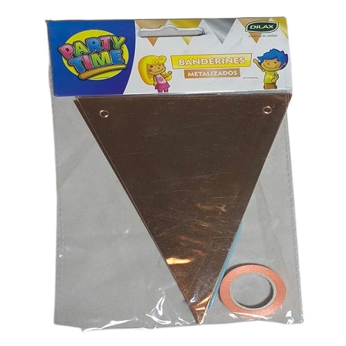 8493 COTILLON BANDERIN METAL GOLD PARTY TIME X 12 U - Imagen 1
